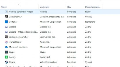 windows - sekce Po spuštění