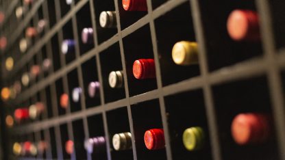 Lahve vína v polici